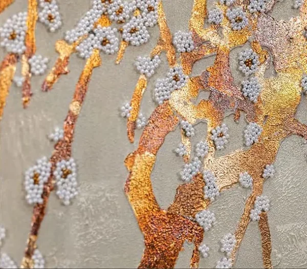 Willow and River Gold Leaf Panel in brushed brass — detail