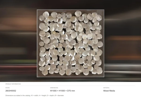 Cream Disc Cluster Relief in Slim Frame, 100 x 100 cm — dimensions