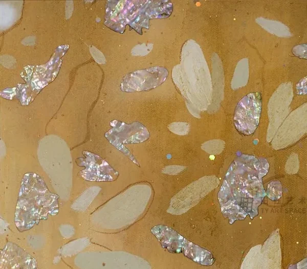 Wide Gold Leaf Blossom Panel in White Frame, 150 x 120 cm — detail