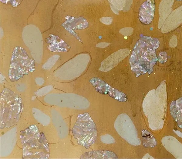 Wide Gold Leaf Blossom Panel in White Frame, 150 x 120 cm — detail