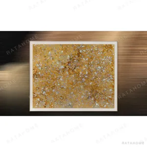 Wide Gold Leaf Blossom Panel in brushed brass — in a room setting