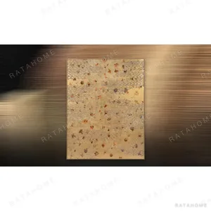 Tall Cream Ripple Panel with Scattered Blooms, 120 x 150 cm in oatmeal — in a room setting