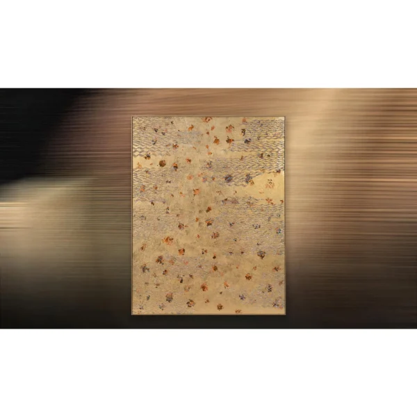 Tall Cream Ripple Panel with Scattered Blooms, 120 x 150 cm in oatmeal — in a room setting