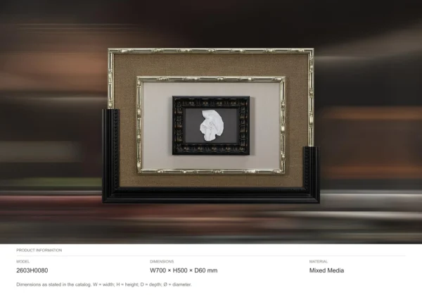 Small Silver Motif in Layered Black and Silver Frame, 70 x — dimensions