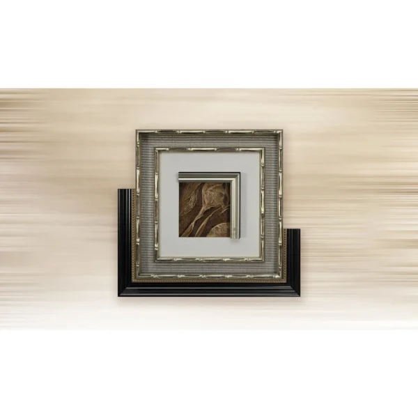 Small Bronze Motif in Layered Silver and Black Frame, 60 x — in a room setting