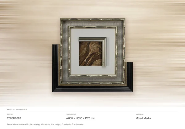 Small Bronze Motif in Layered Silver and Black Frame, 60 x — dimensions
