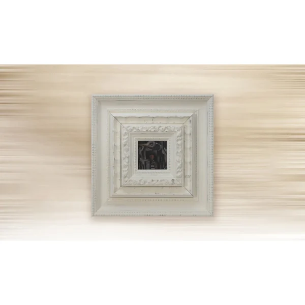 Small Dark Motif in Layered White Plaster Frame, 40 x 40 cm — in a room setting
