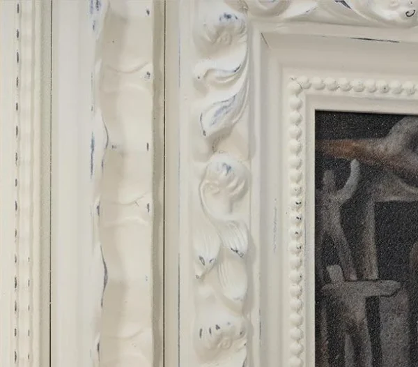 Small Dark Motif in Layered White Plaster Frame, 40 x 40 cm — detail