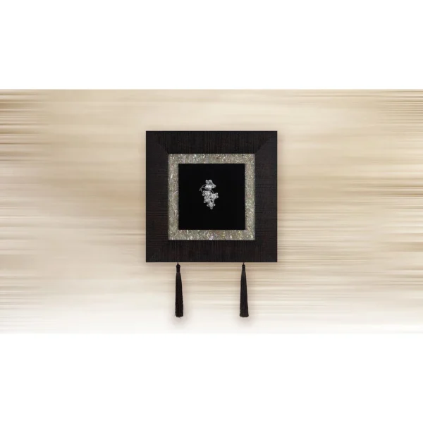 Small Silver Motif in Black Frame with Tassels, 30 x 30 cm — in a room setting