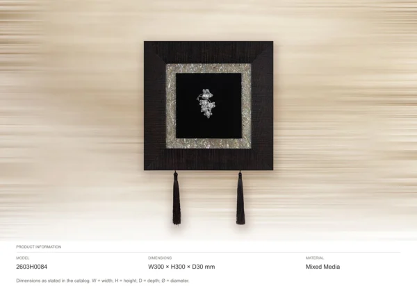 Small Silver Motif in Black Frame with Tassels, 30 x 30 cm — dimensions