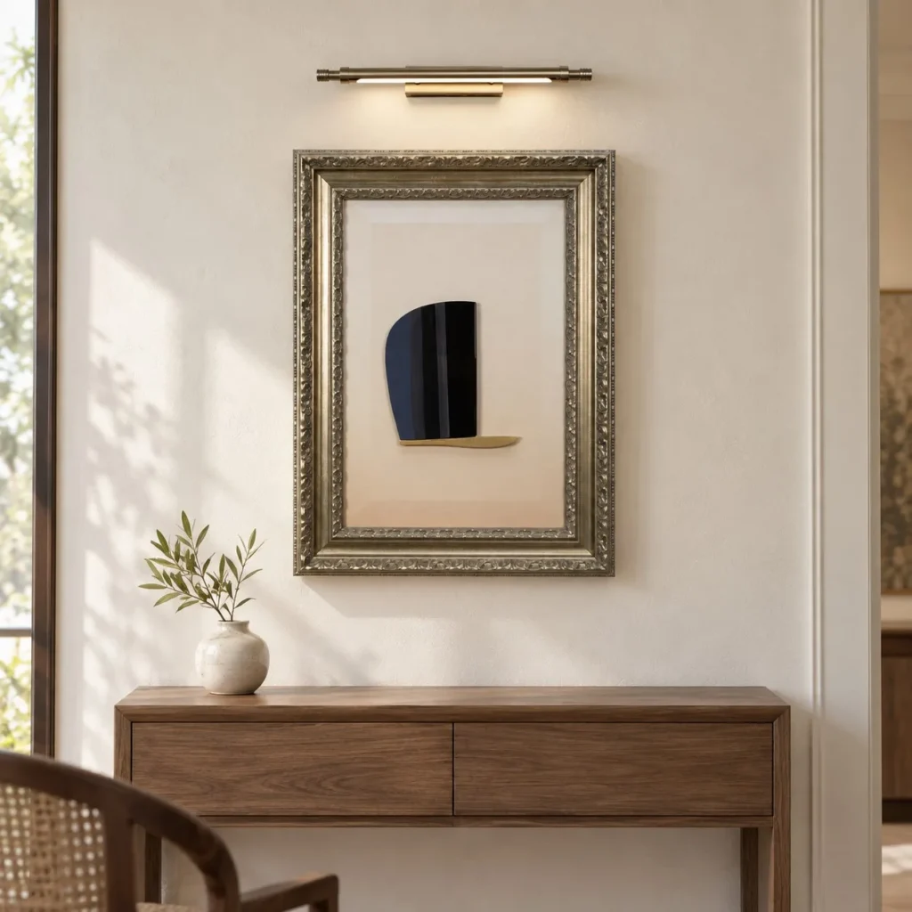 Black Pebble Relief in Silver Frame with Picture Light, 60 — front view