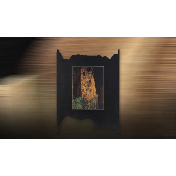 Golden Embrace Print on Torn Black Panel, 60 x 80 cm in brushed brass — in a room setting