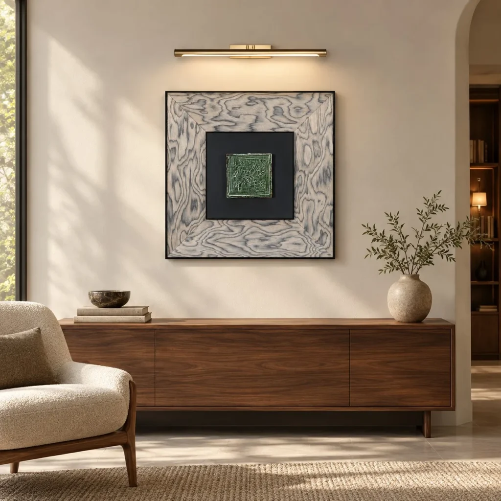 Green Tile in Marbled Wood Frame with Picture Light, 80 x — front view
