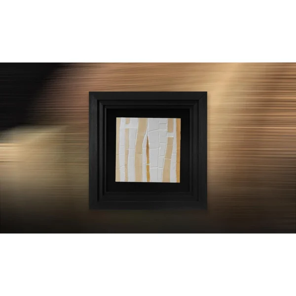 Small Torn Paper Strips in Black Frame, 40 x 40 cm — in a room setting