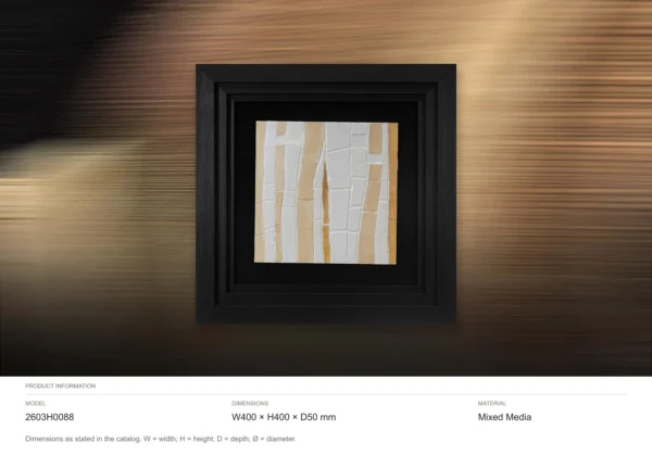 Small Torn Paper Strips in Black Frame, 40 x 40 cm — dimensions