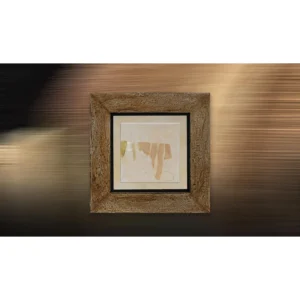 Torn Tan Paper Abstract in Rustic Wood Frame, 80 x 80 cm — in a room setting