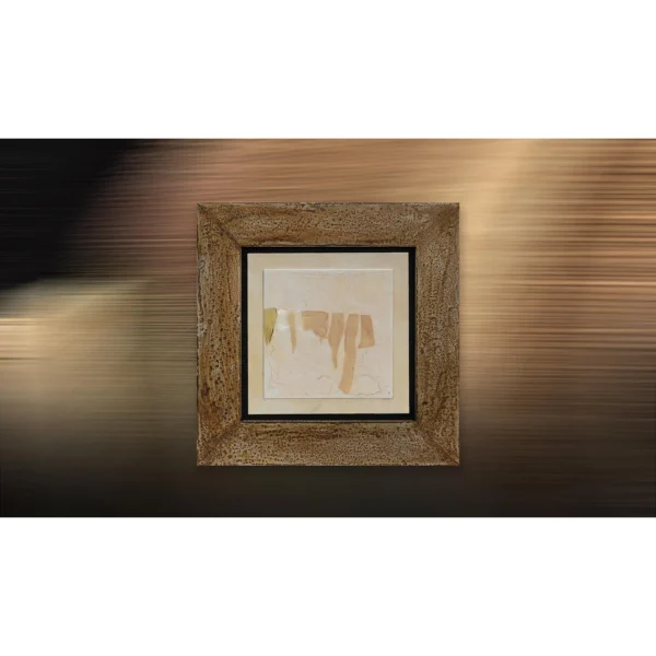 Torn Tan Paper Abstract in Rustic Wood Frame, 80 x 80 cm — in a room setting