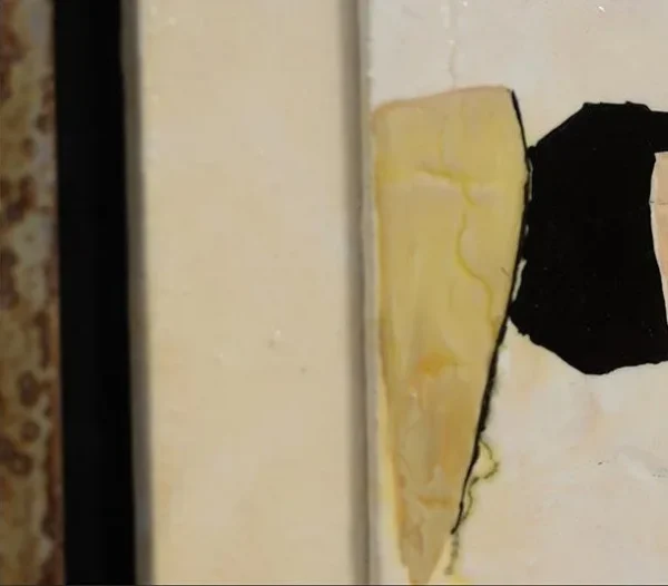 Torn Tan Paper Abstract in Rustic Wood Frame, 80 x 80 cm — detail