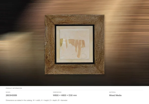 Torn Tan Paper Abstract in Rustic Wood Frame, 80 x 80 cm — dimensions