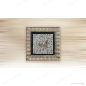 Small Stone on Marbled Wood in Ribbed Silver Frame, 60 x 60 — in a room setting