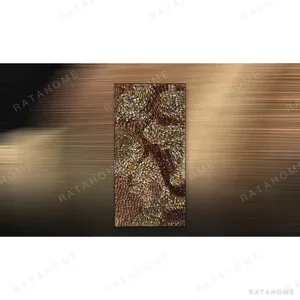 Tall Feathered Swirl Relief in Bronze and Cream, 90 x 180 cm — in a room setting