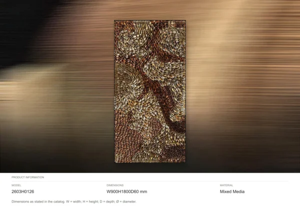 Tall Feathered Swirl Relief in Bronze and Cream, 90 x 180 cm — dimensions