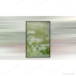 Green Blossom Wash Painting in Slim Frame, 60 x 90 cm — in a room setting