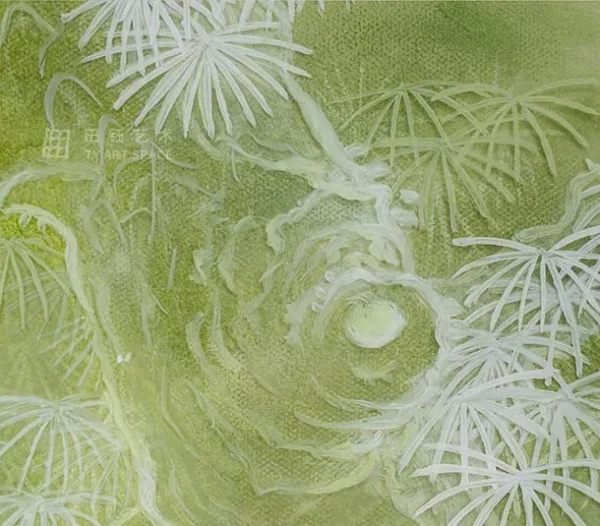Green Blossom Wash Painting in Slim Frame, 60 x 90 cm — detail