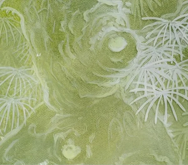 Green Blossom Wash Painting in Slim Frame, 60 x 90 cm — detail