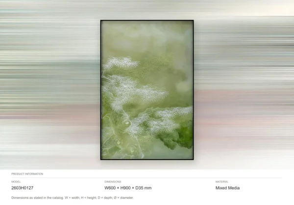 Green Blossom Wash Painting in Slim Frame, 60 x 90 cm — dimensions