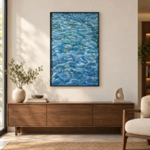 Blue Water Ripple Painting in Black Frame, 60 x 90 cm — front view