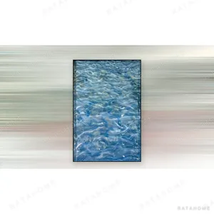 Blue Water Ripple Painting in Black Frame, 60 x 90 cm — in a room setting