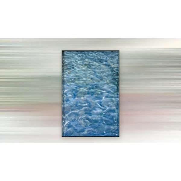 Blue Water Ripple Painting in Black Frame, 60 x 90 cm — in a room setting