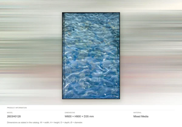 Blue Water Ripple Painting in Black Frame, 60 x 90 cm — dimensions