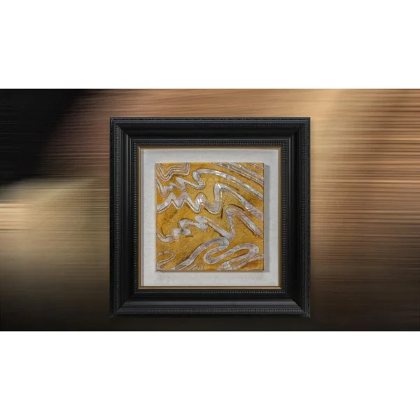 Gold Ripple Relief in Ornate Black Frame, 70 x 70 cm — in a room setting