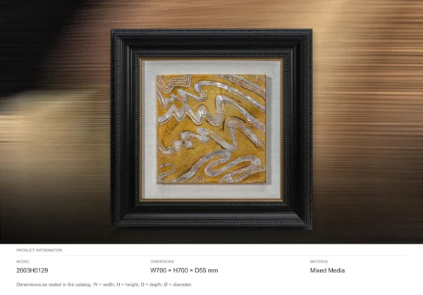 Gold Ripple Relief in Ornate Black Frame, 70 x 70 cm — dimensions