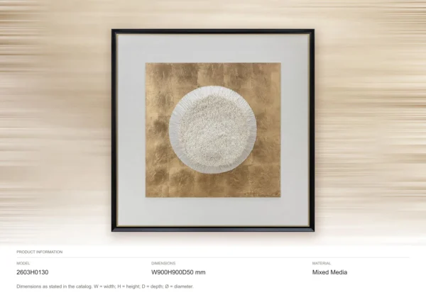 White Moon on Gold Leaf in Black Frame, 90 x 90 cm — dimensions