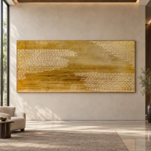 Monumental Gold Chevron Weave Panel, 320 x 140 cm in brushed brass — front view