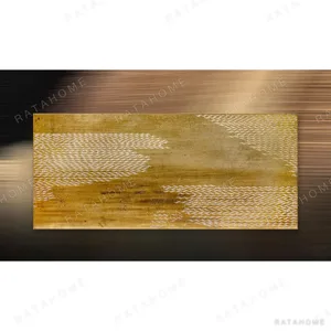 Monumental Gold Chevron Weave Panel, 320 x 140 cm in brushed brass — in a room setting