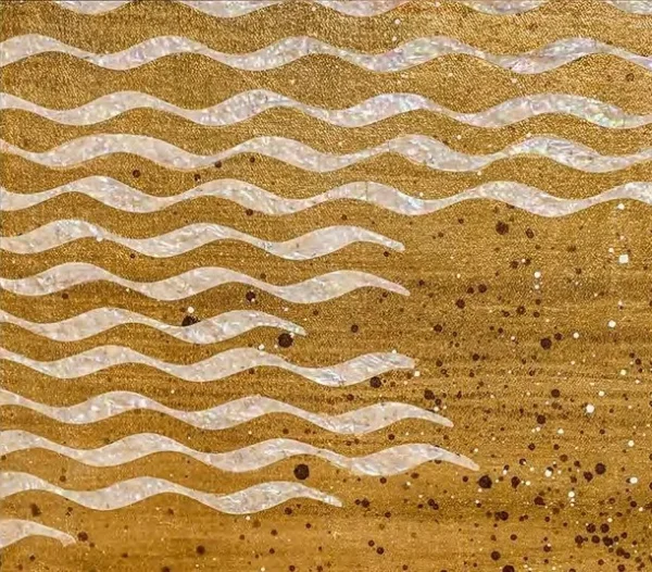 Monumental Gold Chevron Weave Panel, 320 x 140 cm in brushed brass — detail