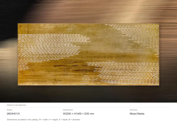 Monumental Gold Chevron Weave Panel, 320 x 140 cm in brushed brass — dimensions