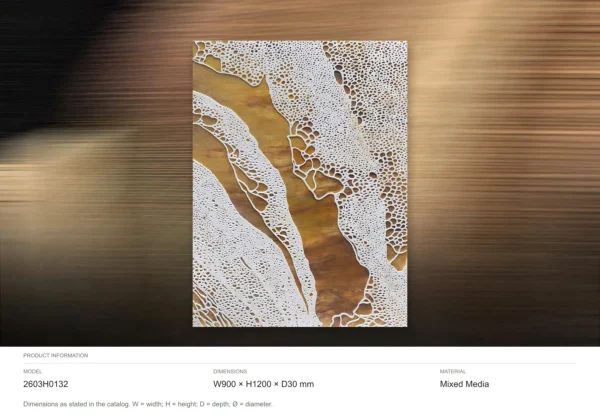 White Lace River on Gold Panel, 90 x 120 cm in brushed brass — dimensions
