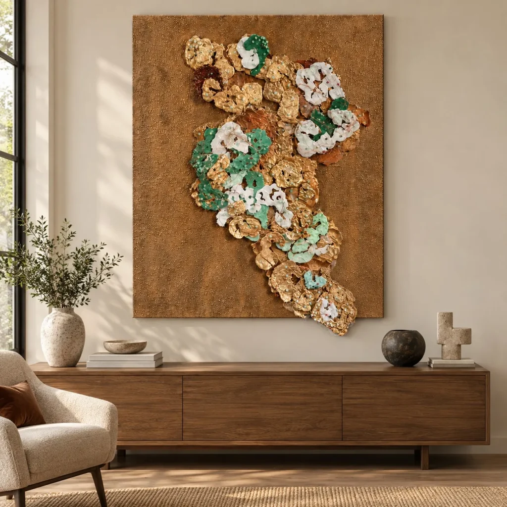 Coral Cluster Relief on Copper, 120 x 150 cm in bronze — front view