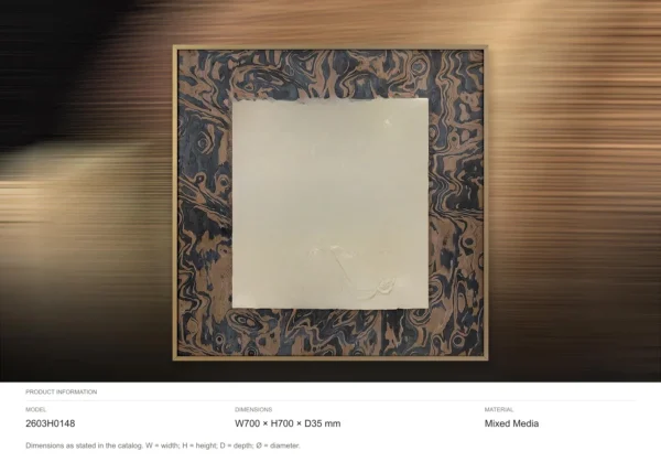 Cream Plaster Relief in Marbled Wood Frame, 70 x 70 cm — dimensions