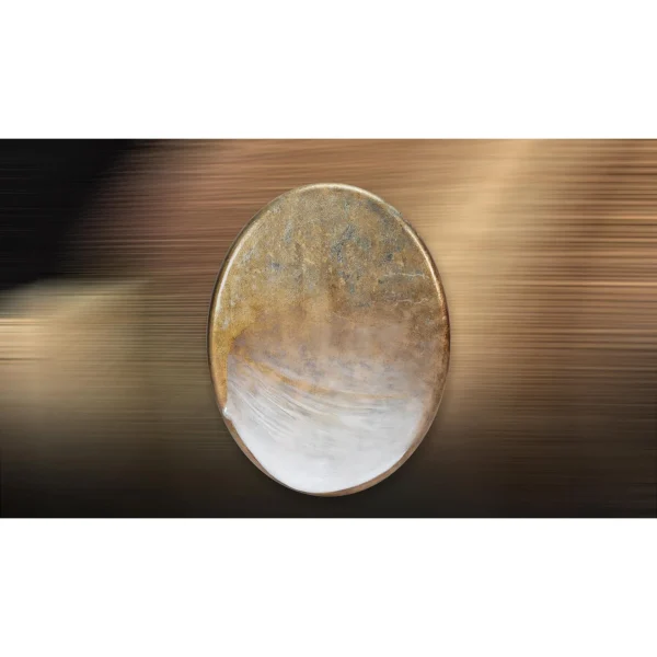 Oval Gold and Silver Leaf Disc Wall Art, 70 x 90 cm in brushed brass — in a room setting