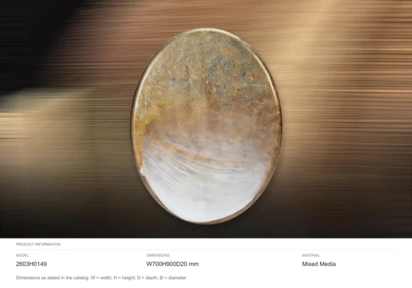 Oval Gold and Silver Leaf Disc Wall Art, 70 x 90 cm in brushed brass — dimensions