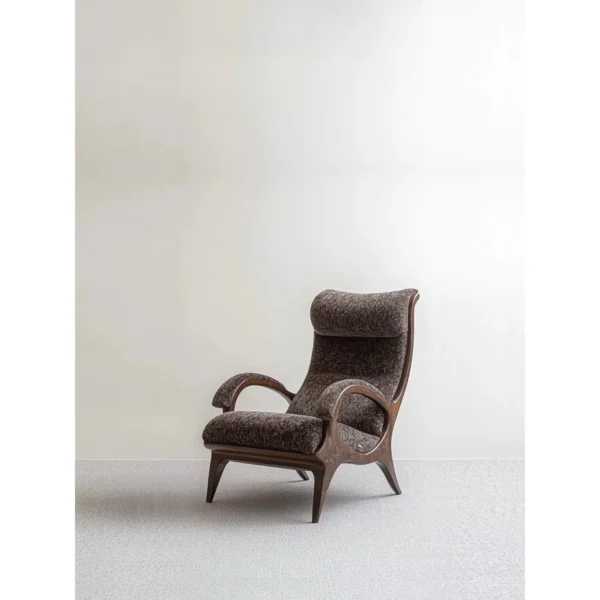 Mocha Wingback Lounge Chair in Brown Fabric on Wood Frame — in a room setting