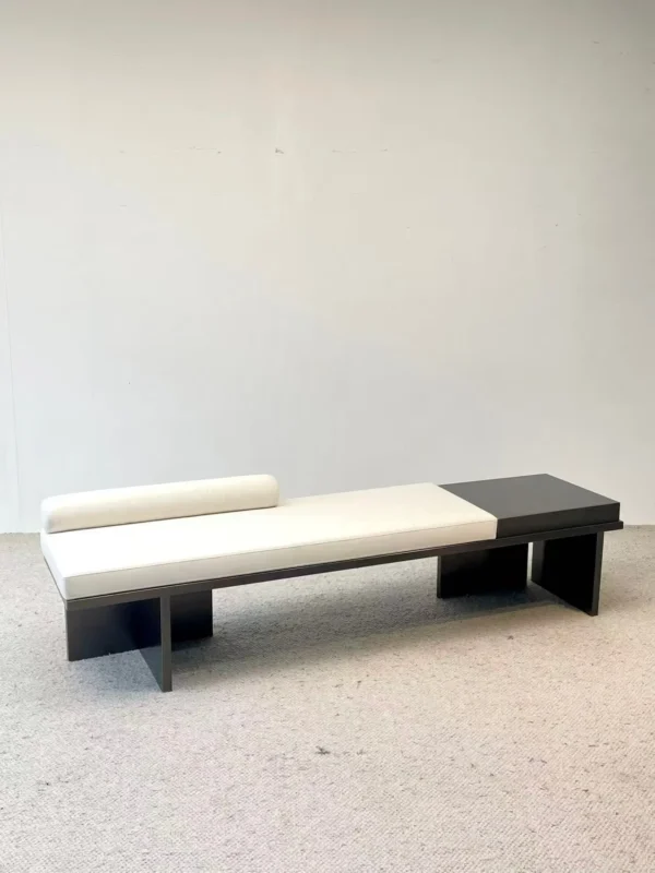 Minimal Black and Cream Bed-End Bench in black — in a room setting