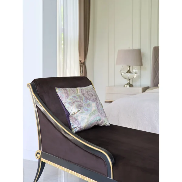 Lavender Leather Diamond-Stitched Bed with Nightstands in plum — in a room setting