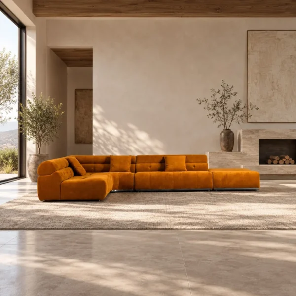 Caramel Cloud Modular Sofa in rust — in a room setting